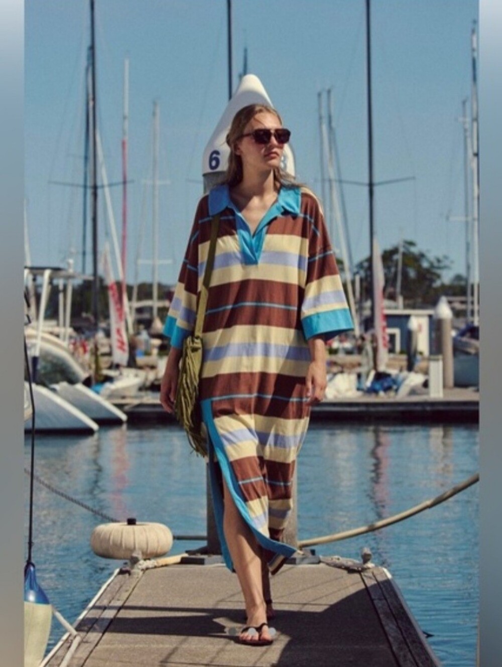 Free People Striped Maxi Dress in Brown, Blue, Yellow, Cream - Picture 4 of 8